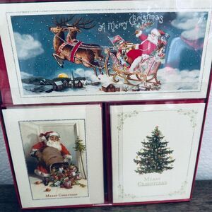 Christmas Cards Vintage Santa Claus Sleigh Punch Studio 18-ct Set